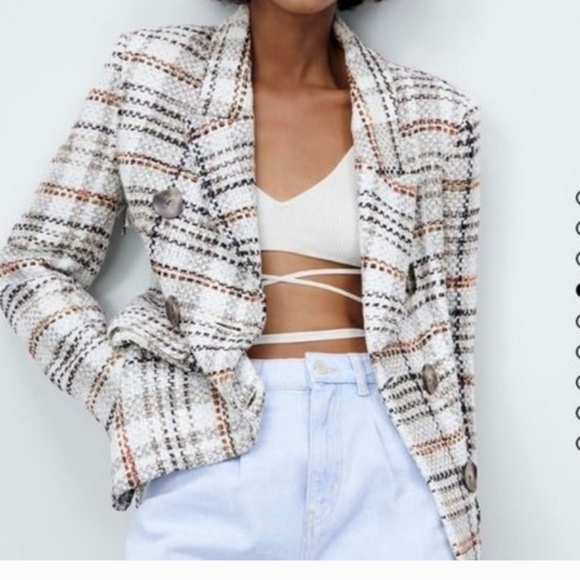 Zara Jackets & Blazers - Zara Plaid Tweed Double Breasted Blazer Coat